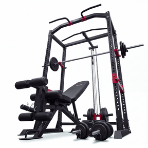 Reeplex Power Rack with Lat Pulldown + Adjustable Bench + 140kg Standard Weight Set