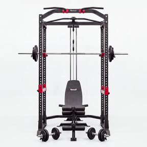 Reeplex Power Rack with Lat Pulldown + Adjustable Bench + 140kg Standard Weight Set