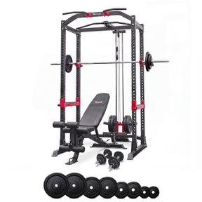 Reeplex Power Rack with Lat Pulldown + Adjustable Bench + 140kg Standard Weight Set