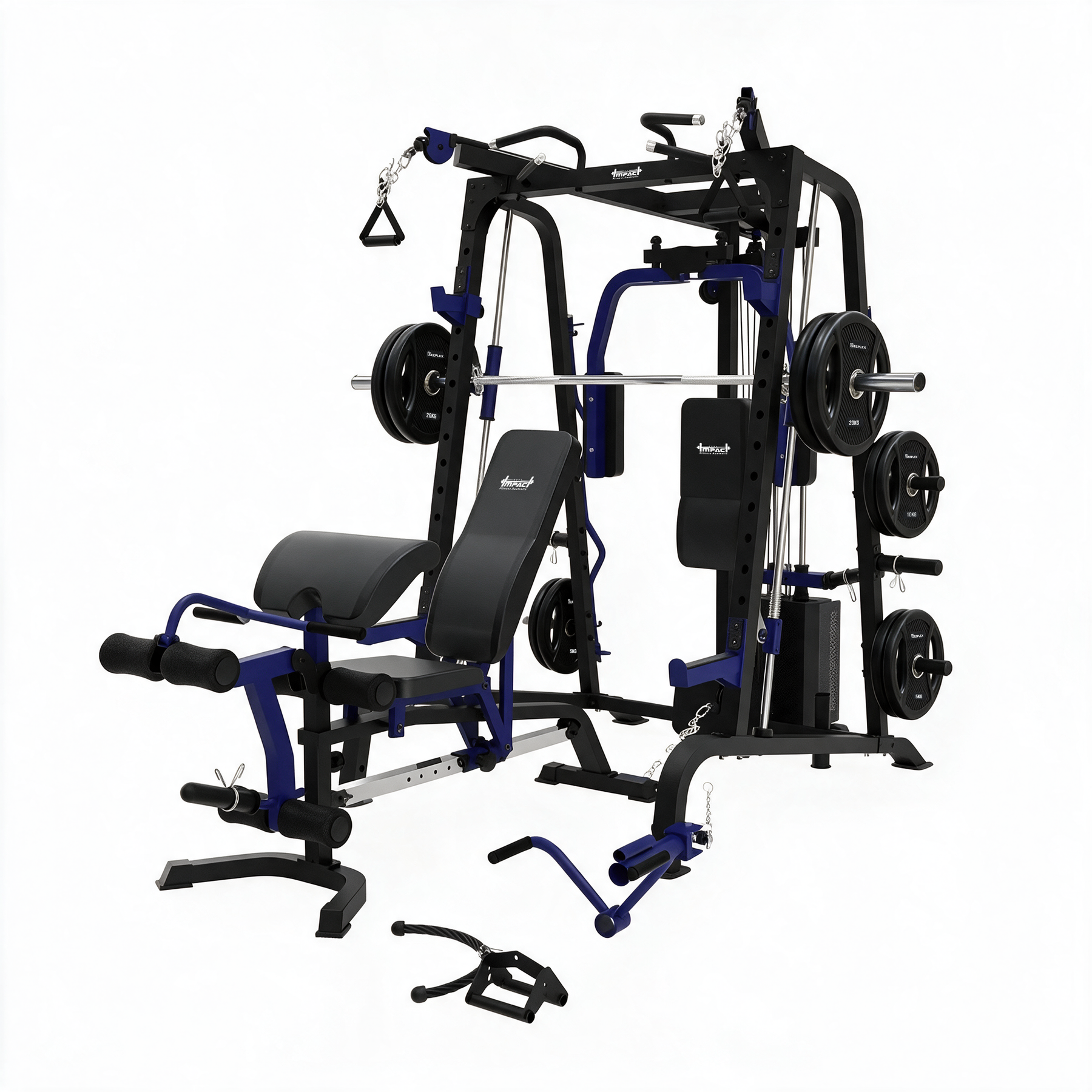Multi-Station Gym with Smith Machine + Adjustable Bench + PVC Weight Plates & Olympic Barbell