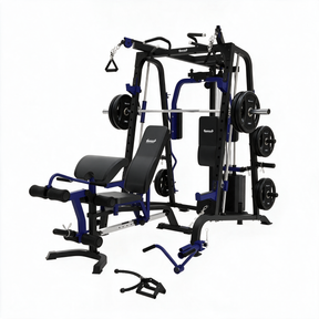 Multi-Station Gym with Smith Machine + Adjustable Bench + PVC Weight Plates & Olympic Barbell