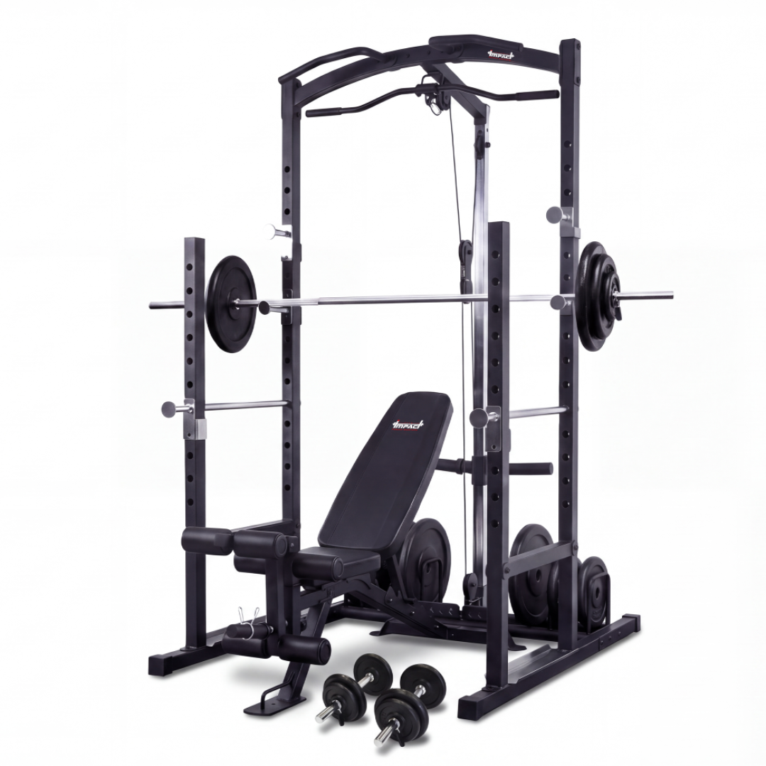 Squat Rack With Lat Pulldown + Adjustable Bench + 5-30kg Adjustable Dumbbells + 120kg Standard Weight Set