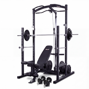 Squat Rack With Lat Pulldown + Adjustable Bench + 5-30kg Adjustable Dumbbells + 120kg Standard Weight Set