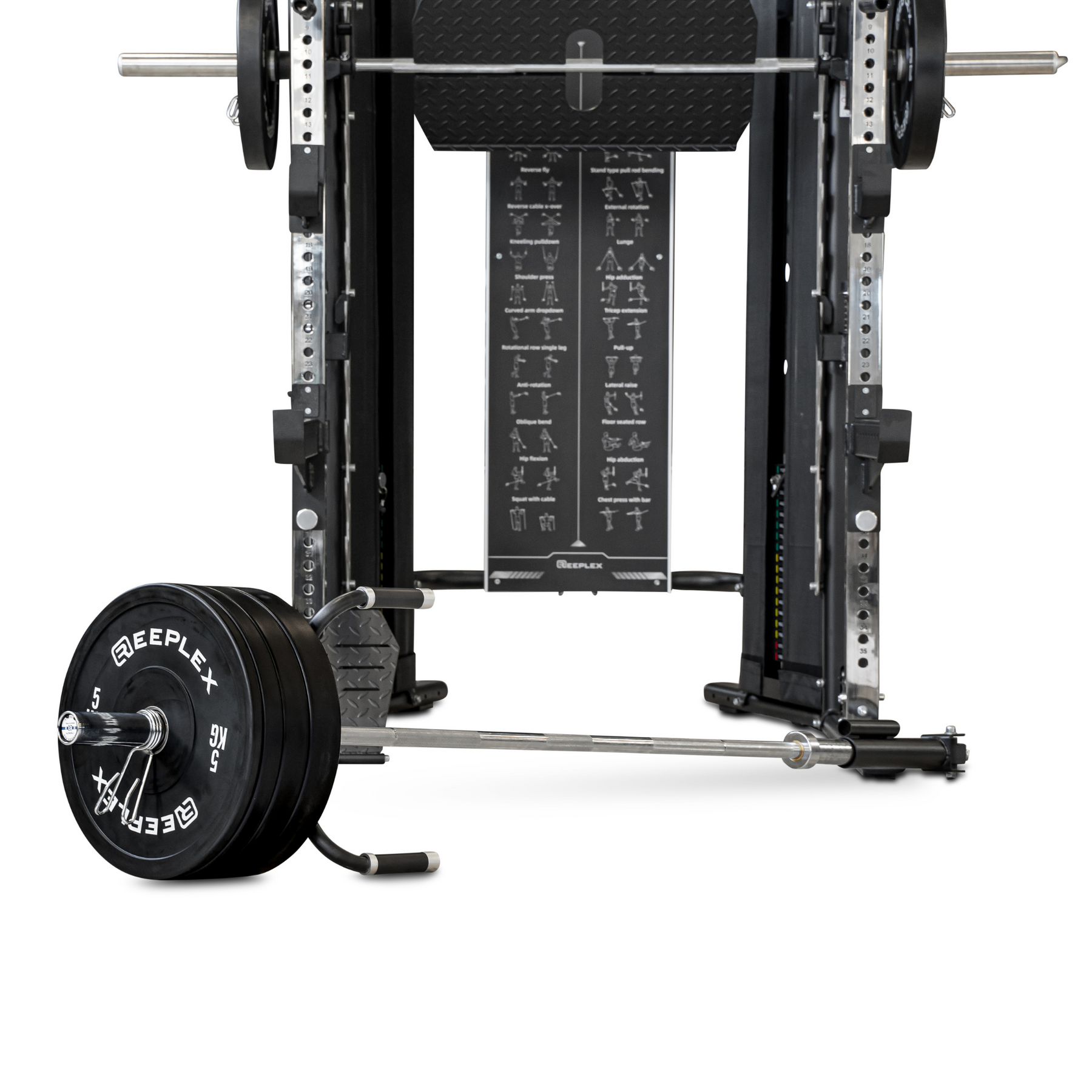 Reeplex CX10 Multi Station Gym + Adjustable Bench + 100kg Black Bumper Plates + Barbell + Leg Press