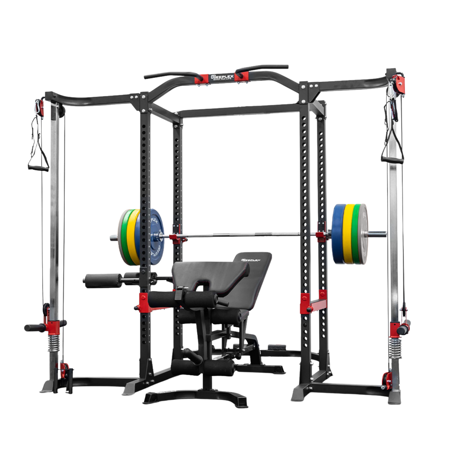 Reeplex Power Rack with Cable Crossover and 120kg Coloured Bumpers Power Rack Packages Dynamo Fitness