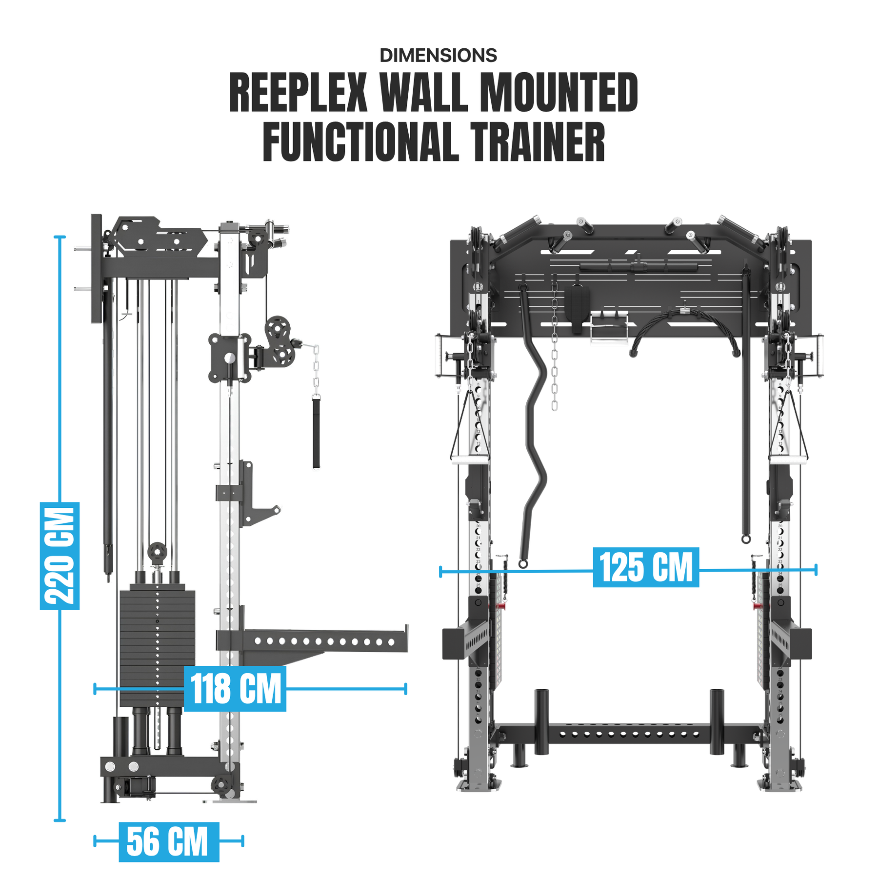 Reeplex Wall Mounted Multi-Functional Trainer with 2 x 90kg Weight Stacks & Attachments