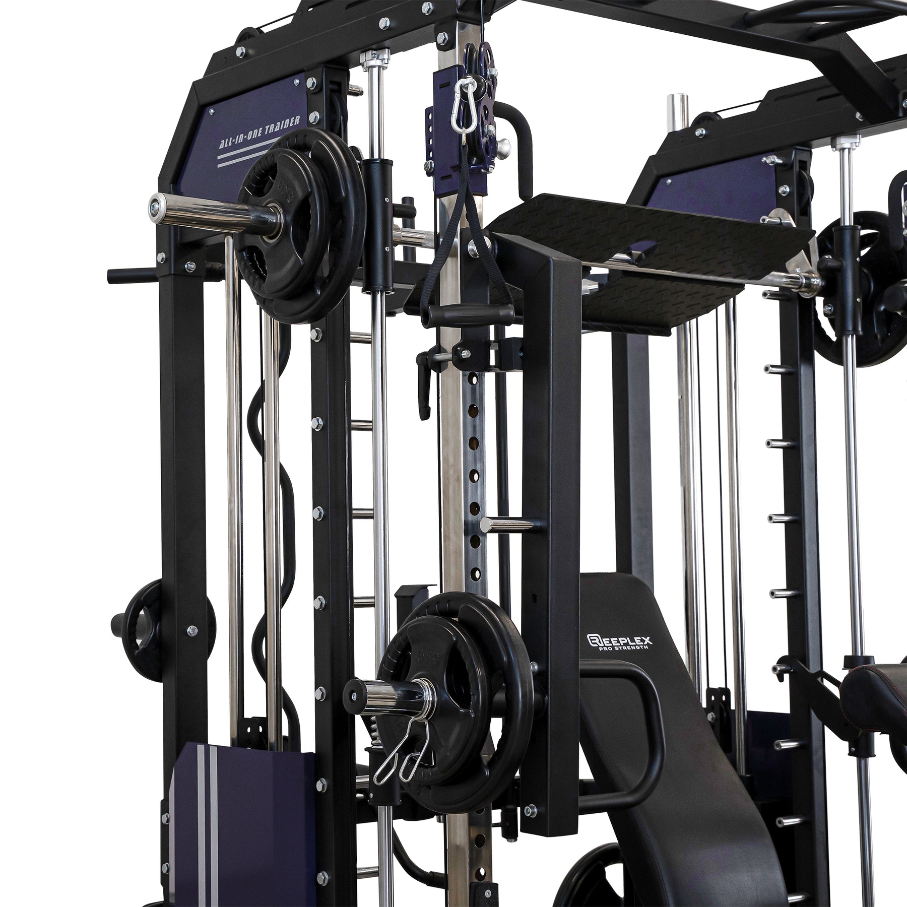 Reeplex Cx3 Multi Gym + Adjustable Bench + 100kg Weight Plates + Barbell + Leg Press + Jammer Arms