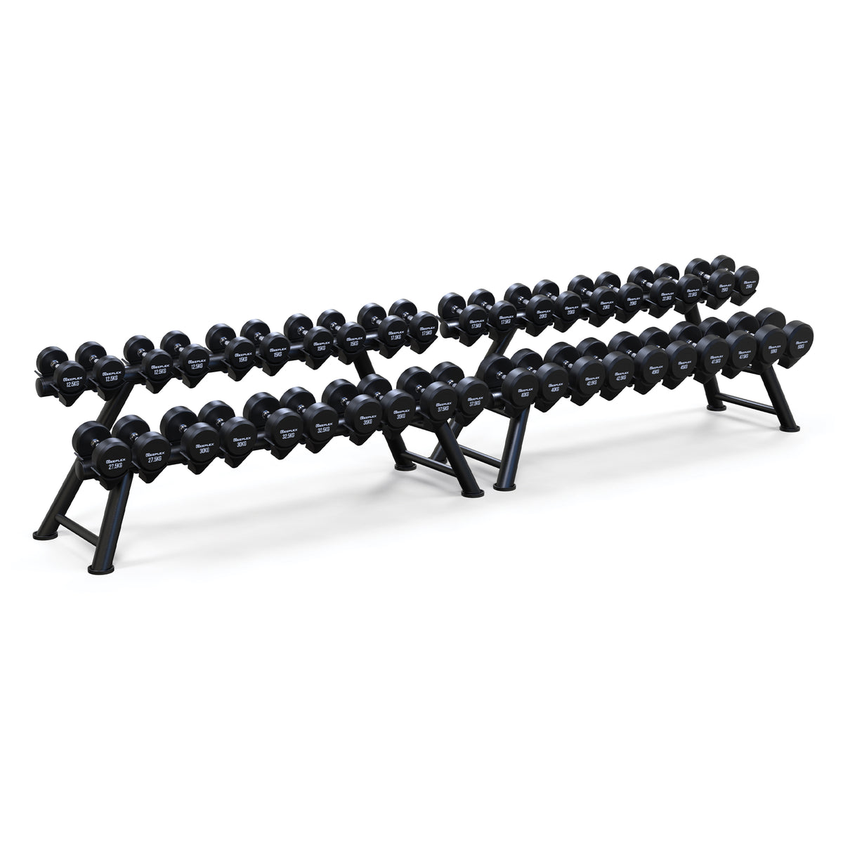 Reeplex Commercial Round Head Dumbbell 12.5kg-50kg Set + Rack