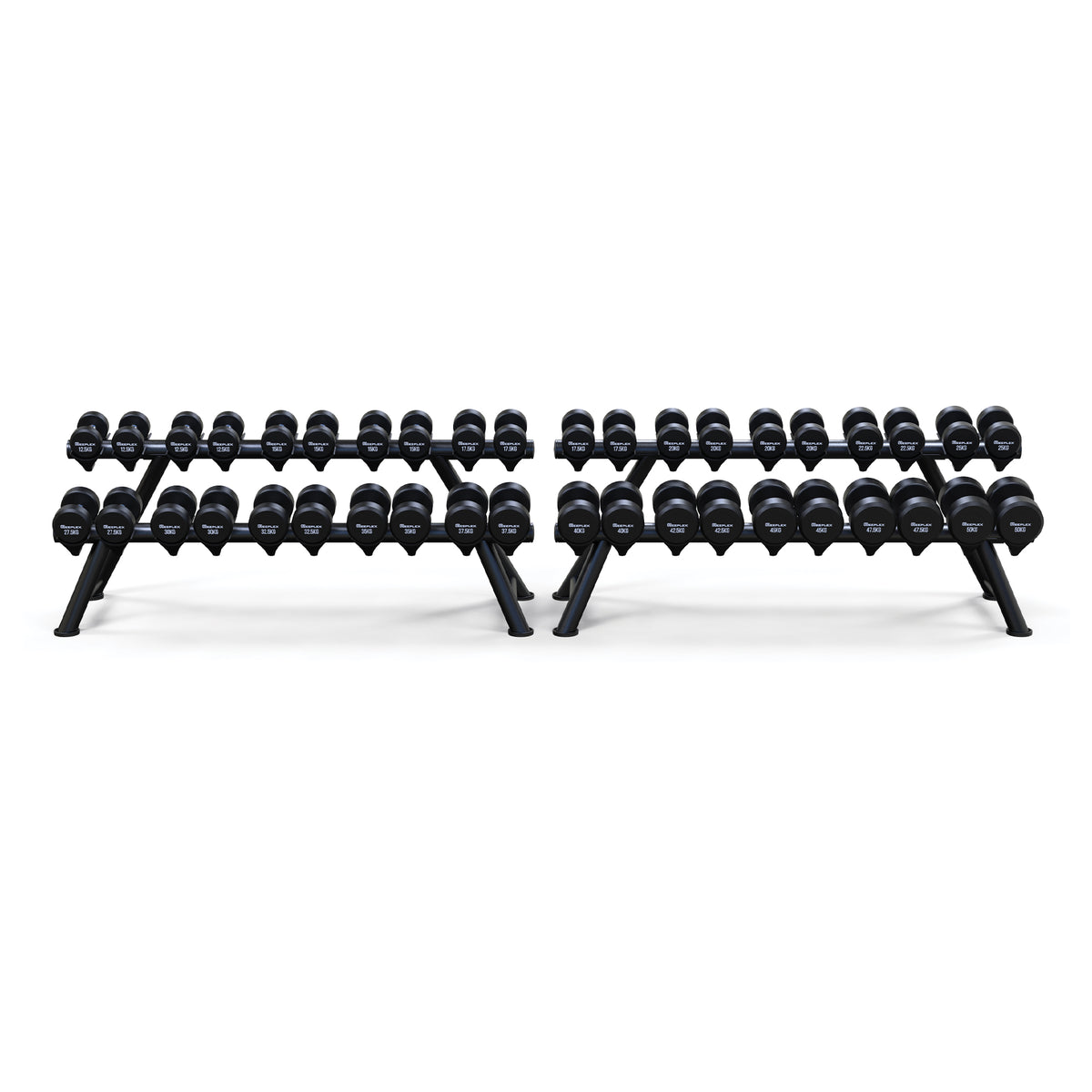 Reeplex Commercial Round Head Dumbbell 12.5kg-50kg Set + Rack