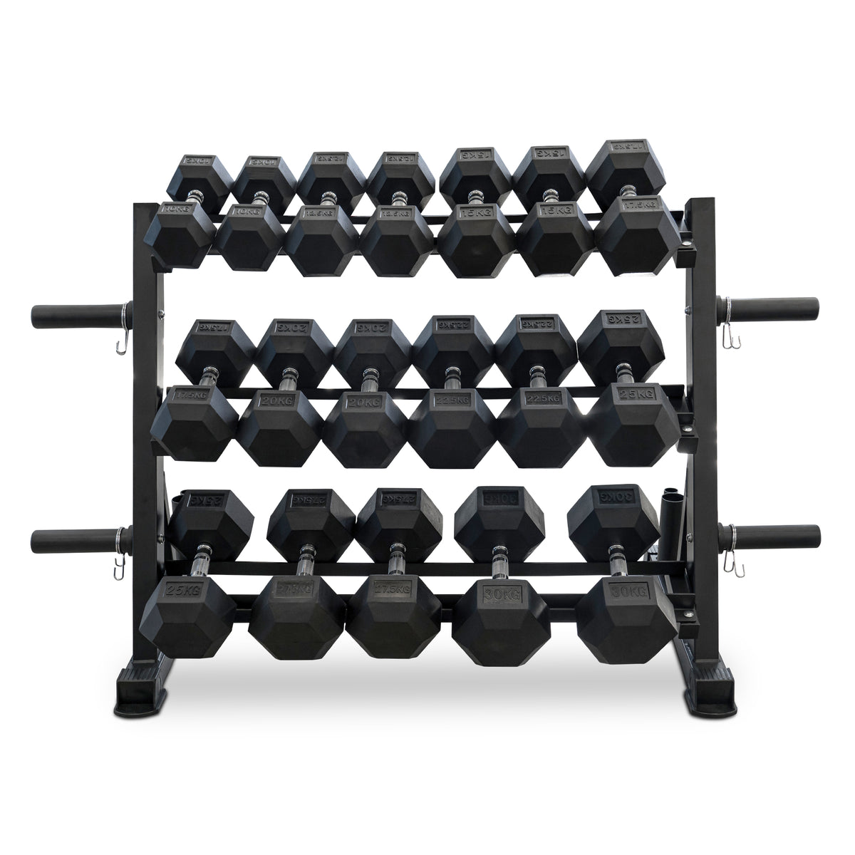 10-30kg Rubber Hex Dumbbells + 3 Tier Multi-Storage Rack