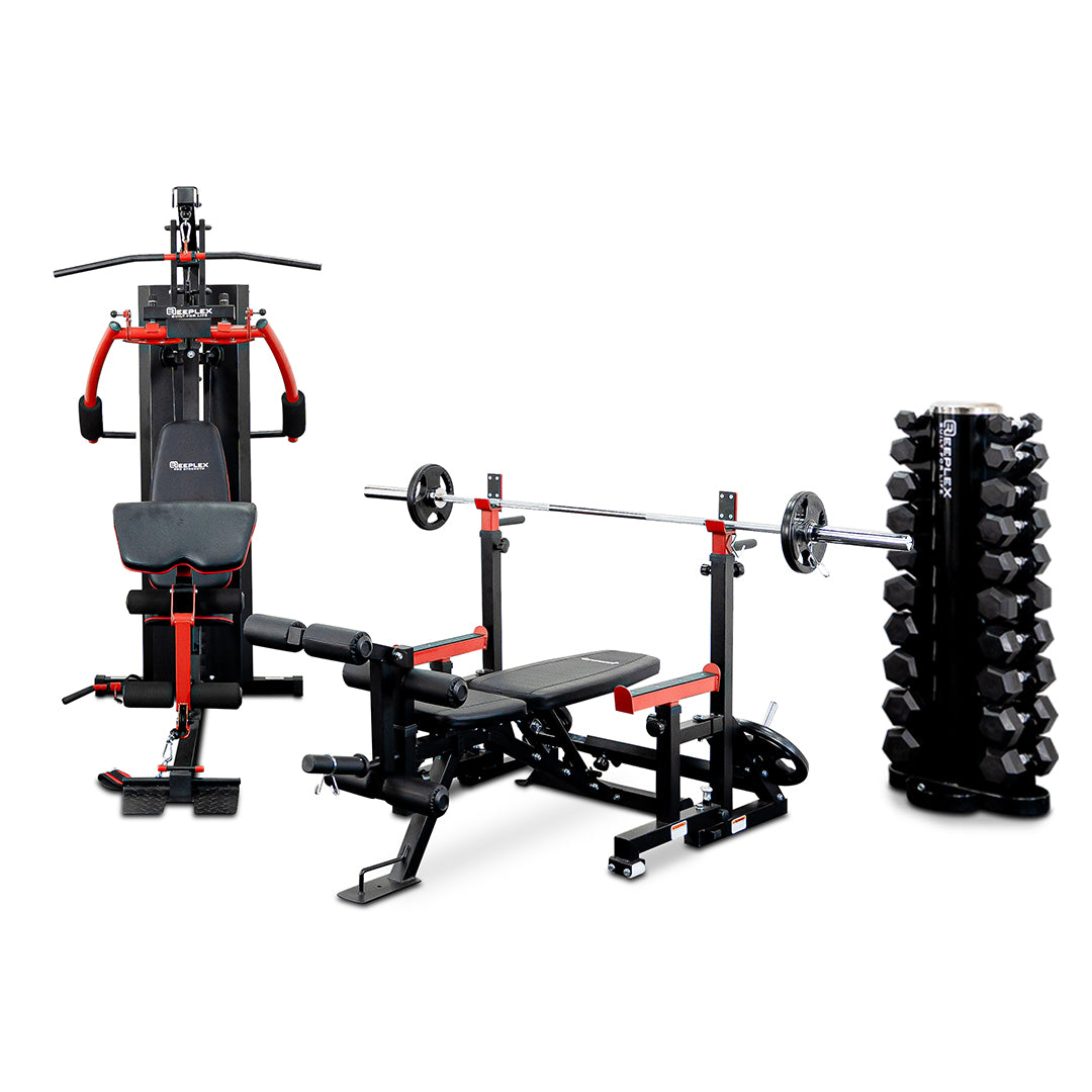The Strong Hold - Reeplex HG2100 Home Gym & Squat Rack Bundle with Bench & Dumbbell Set