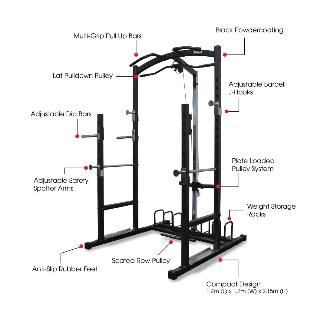 Power Rack with Lat Pulldown + Adjustable Bench + 100kg Olympic Barbell Set