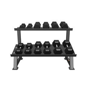 5-30kg Rubber Hex Dumbbells + 2 Tier Dumbbell Rack