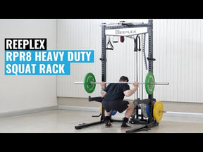 Reeplex RPR8 Squat Rack + Adjustable Bench + 100kg Olympic Weights + Barbell