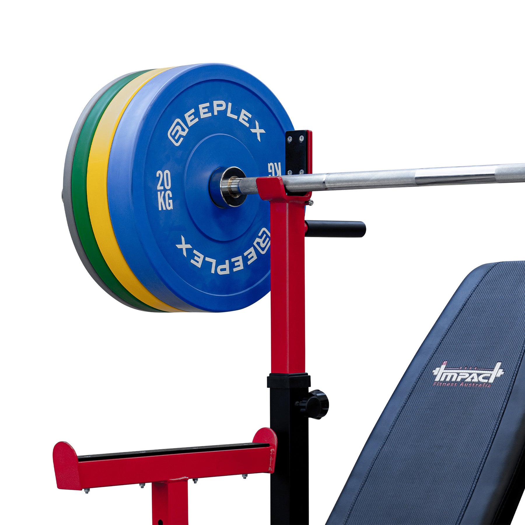 Reeplex SR10 Squat Rack + Adjustable Bench + 120kg Coloured Bumper Set