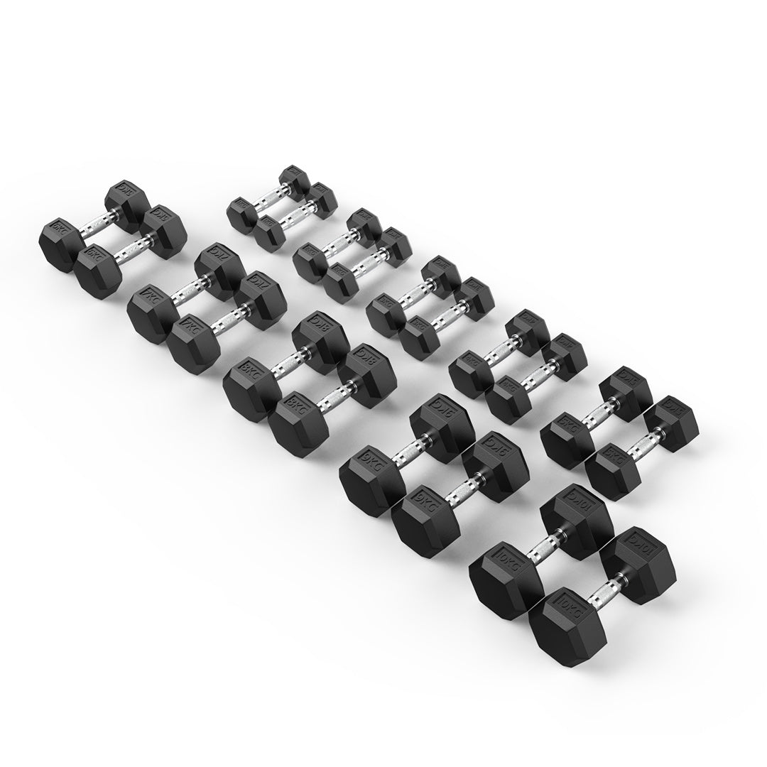 Dumbbells 10kg 1-10kg Rubber Hex Dumbbell Set Dynamo Fitness Equipment