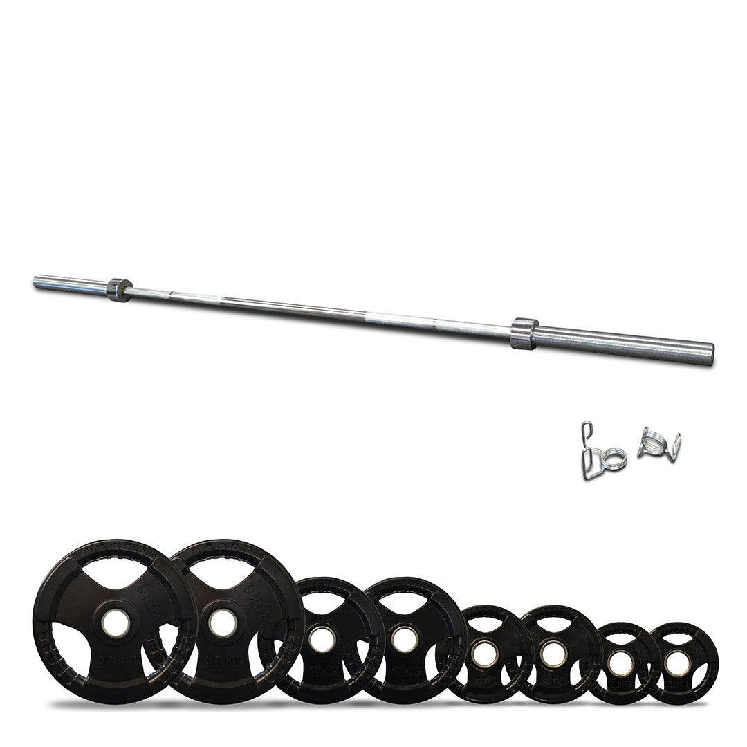 100kg Pro Olympic Barbell & Weight Set with Clips
