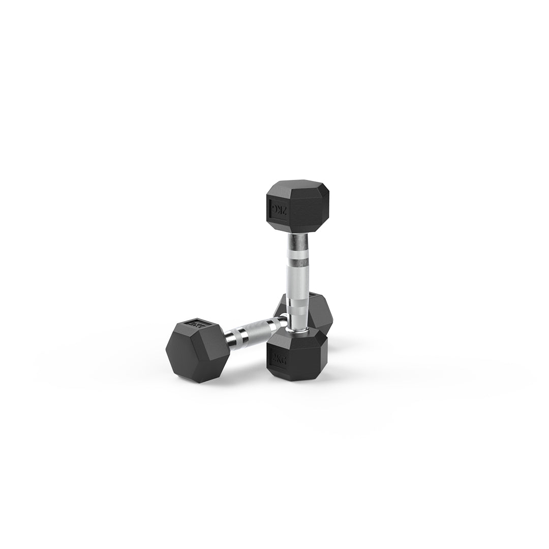 2kg Rubber Hex Dumbbell Pair - Dynamo Fitness