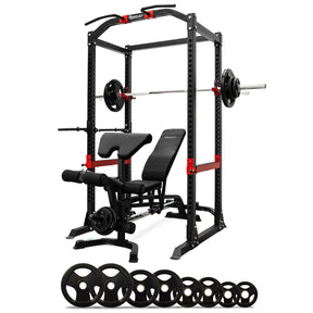 Reeplex Heavy Duty Power Cage + Bench + 120kg Olympic Rubber 