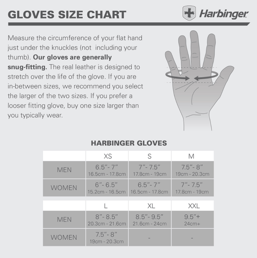 Power Strength Glove Women size chart