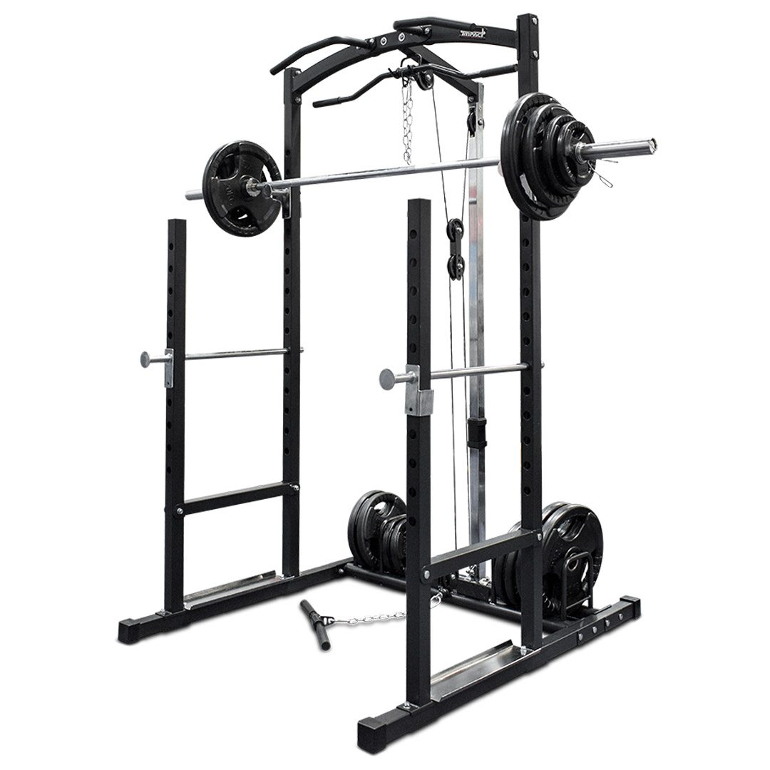 Power Rack with Lat Pulldown + 120kg Olympic Barbell Set