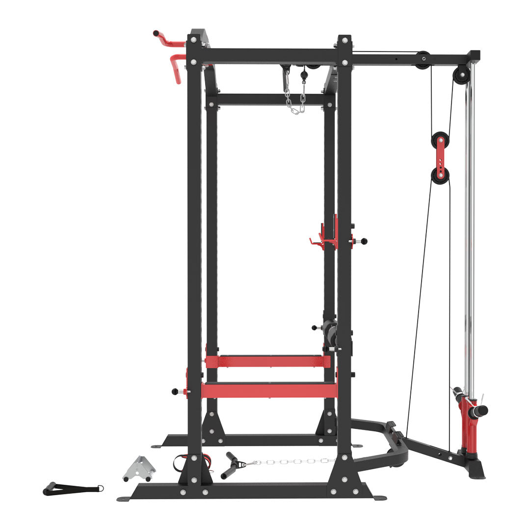 Reeplex Power Cage with Lat Pulldown + Bench + 120kg Olympic Weight Set