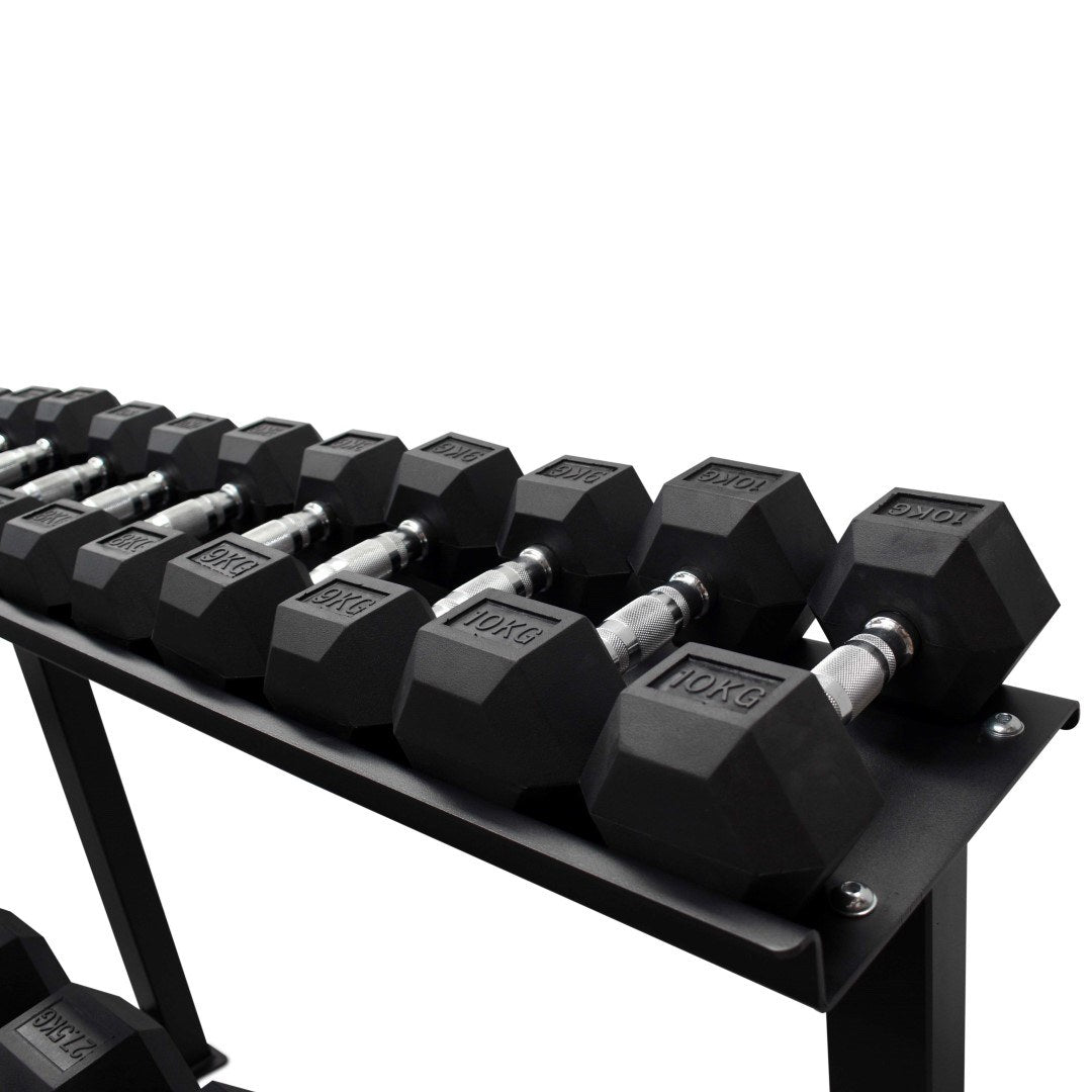 4-30kg Rubber hex Dumbbells + 2 Tier Dumbbell Rack