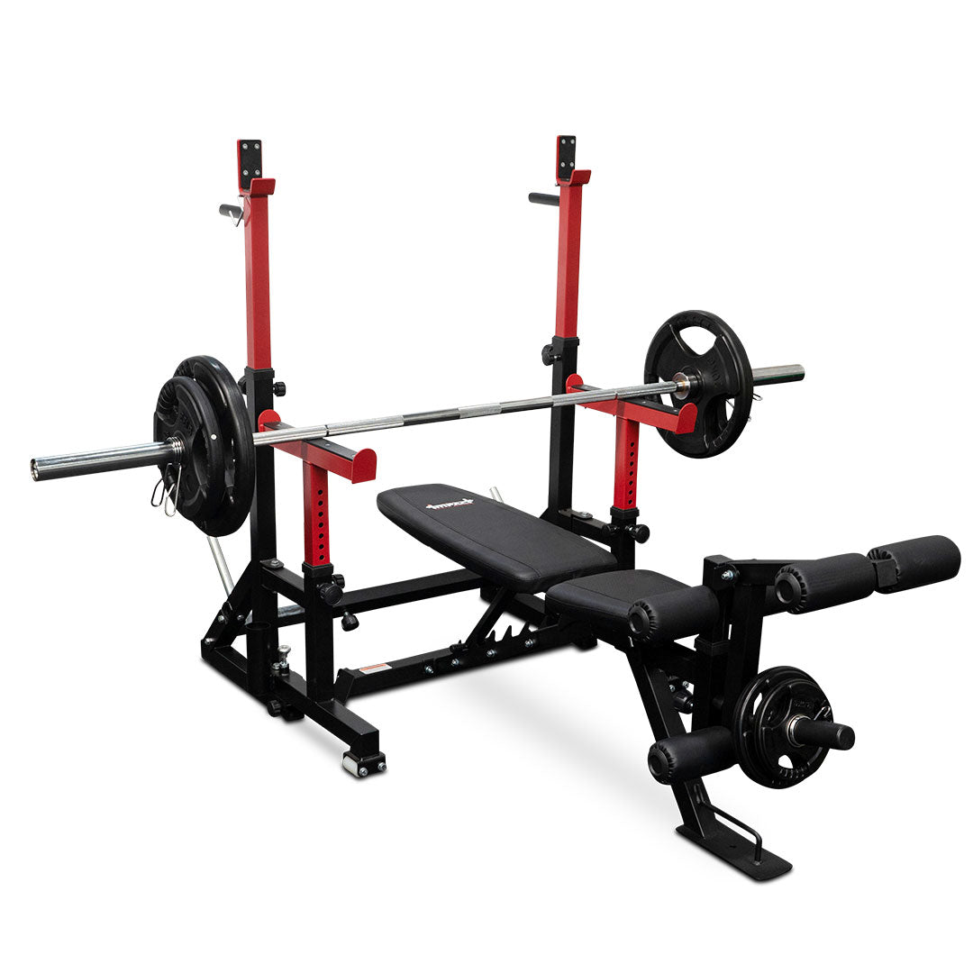 Reeplex SR10 Squat Rack + Adjustable Bench + 100kg Olympic Barbell Set